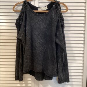 Vintage Havana Charcoal Cold Shoulder Top M